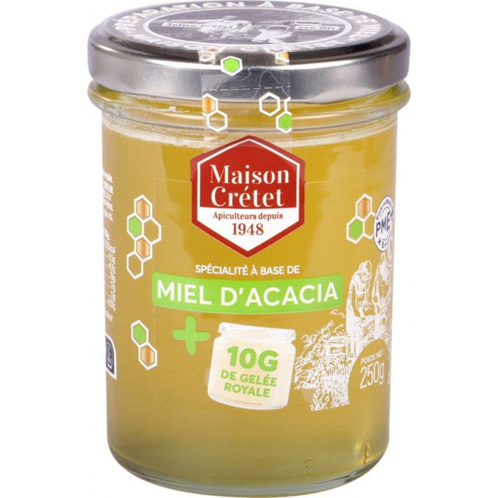 Maison Crétet-Miel d'acacia et gelée royale 250g- récolte artisanale-Préparation pot de 250G