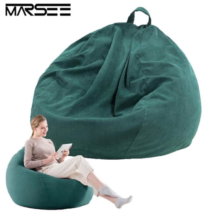 Housse de pouf - MARSEE - Modèle Poire - Velours côtelé doux - 90x110cm - Vert