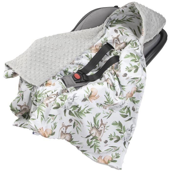 Couverture Enveloppante Bébé 85x85cm - Siège Auto, Poussette - Reversible Coton/Minky - Hiver/Été