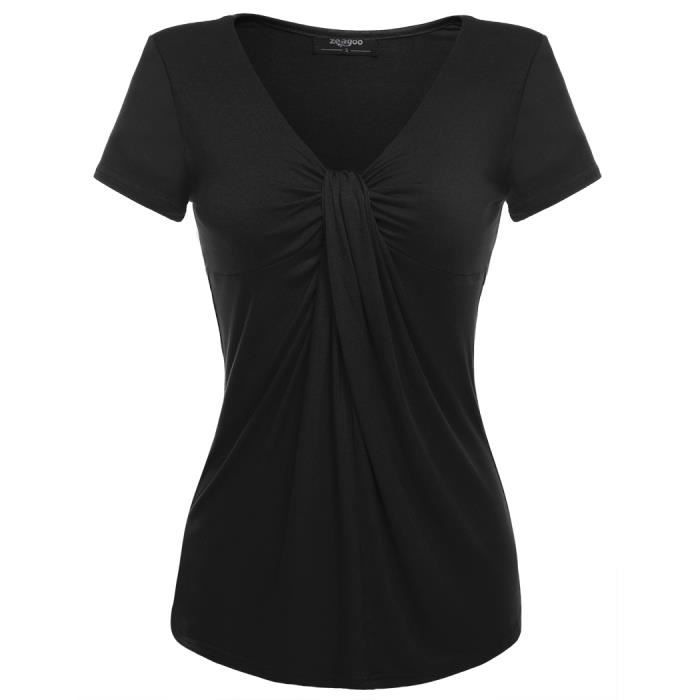 Blouse Unie Nœud Col V