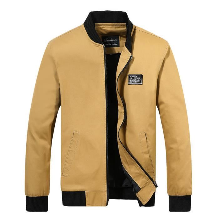 Veste Homme,M-XXL Casual Business Manteau Manche longue Col montant Imperméable coupe-vent Veste Hommes Noir Printemps-Kaki Kaki - Prêt-à-Porter