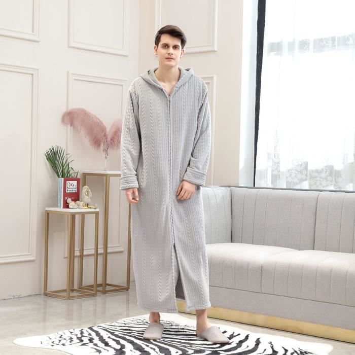 Couples hommes peignoir allonge fermeture eclair maison vetements a manches longues robe manteau WFF91023655GYXL Gris Cdiscount Pret a Porter