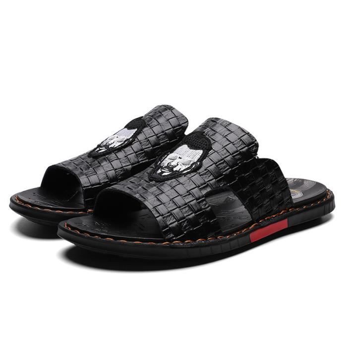 Tong cuir noir homme hotsell