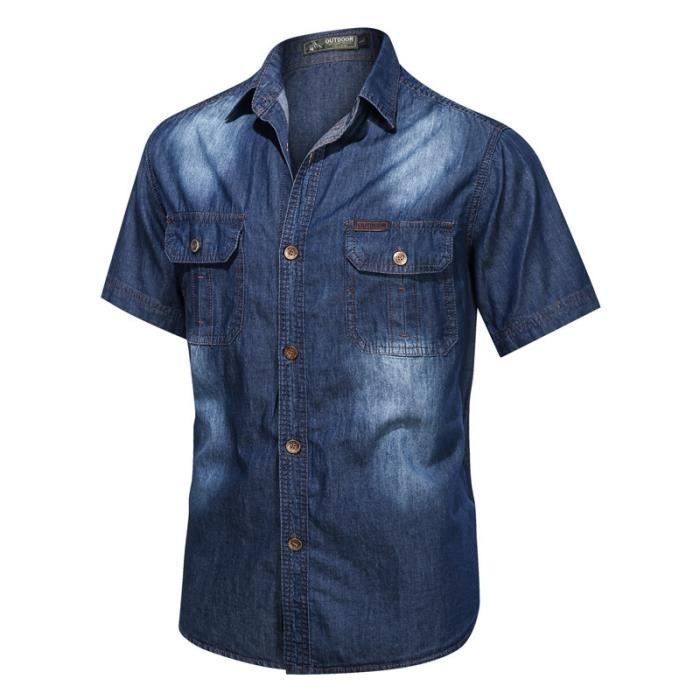 Chemise en Jeans Homme Manches Courtes Avec Poches Chemise Coton