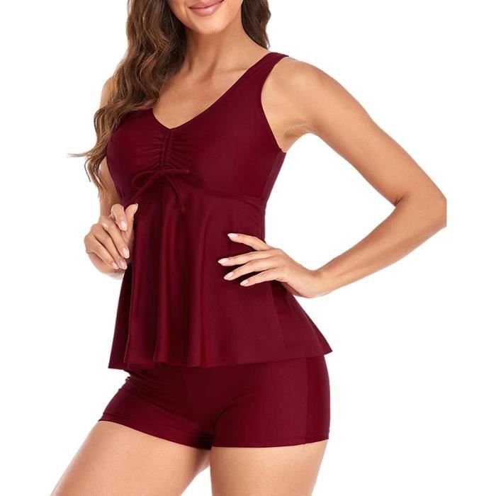 Tankini Maillot de Bain Femme 2 Pièces Couverture Complète Gainant