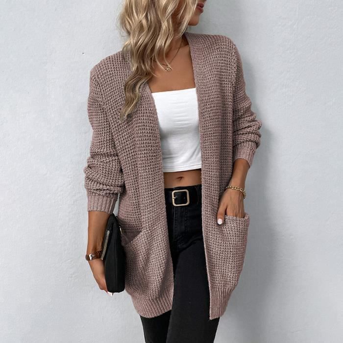 GLEENOD Cardigan à manches longues pour femme - Décontracté - Long - Élégant - Cardigan ouvert sur le devant - Pull en tricot avec poches, Anthracite, S