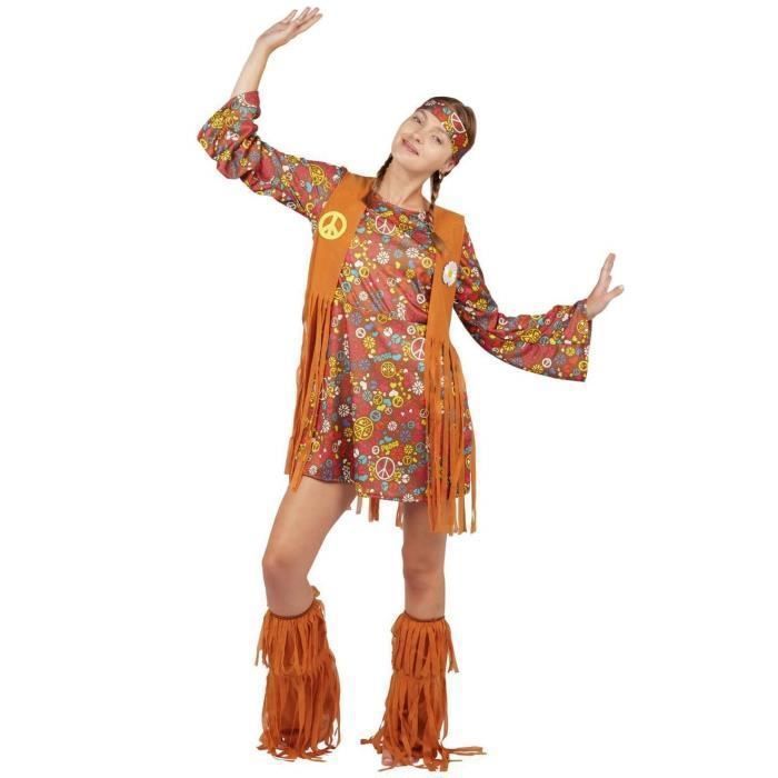 Ulikey Déguisement Hippie Femme – Robe Années 70, Gilet à Franges, Couvre-bottes, Collier Et Lunettes Inclus – Carnaval, Soirée Vintage, Spectacle