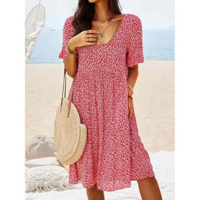 Robe D'été Légère Et Fluide - Imprimé Floral Bohème - Idéale Pour Plage, Vacances, Soirée Ou Mariage