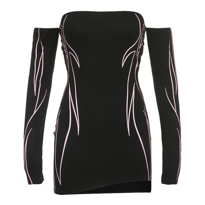 Robe Mini robe imprimee Sexy Style motard manches longues moulante elegante pour femmes mode automne Black F4810 Blanc Cdiscount Pret a Porter
