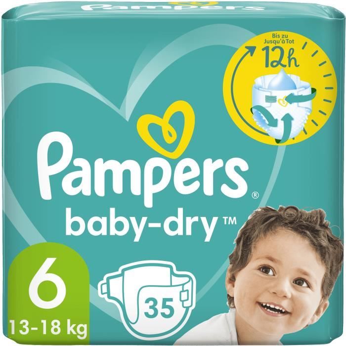Couche Pampers Baby-Dry Taille 6 - 35 couches - Blanc - Moyen format