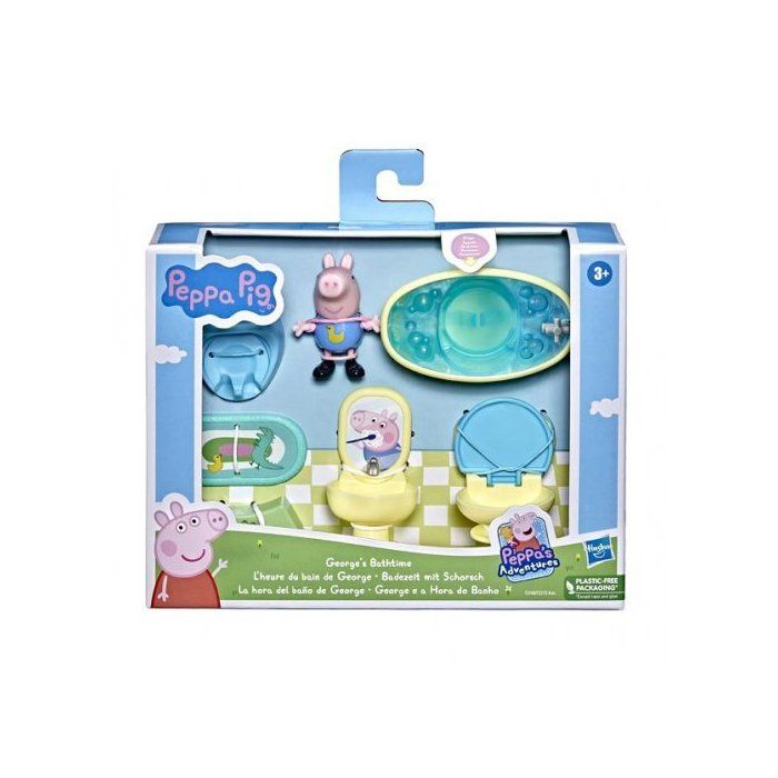Peppa Pig Adventures - Coffret Salle de bain de George - Figurine personnage et Accessoires maison - Set Jouet et carte