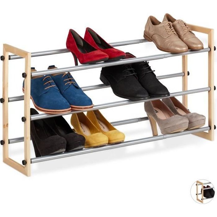 relaxdays etagère chaussures extensible, meuble ouvert chaussures en différentes dimensions, en bois et fer, extensible -