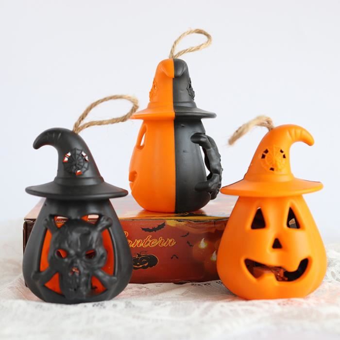 Set De 3 Lanternes Citrouille LED Lumineuses - Décoration Halloween En Résine, Lampes Citrouille Parfaites Pour Intérieur, Extérieur Et Fêtes D'Automne