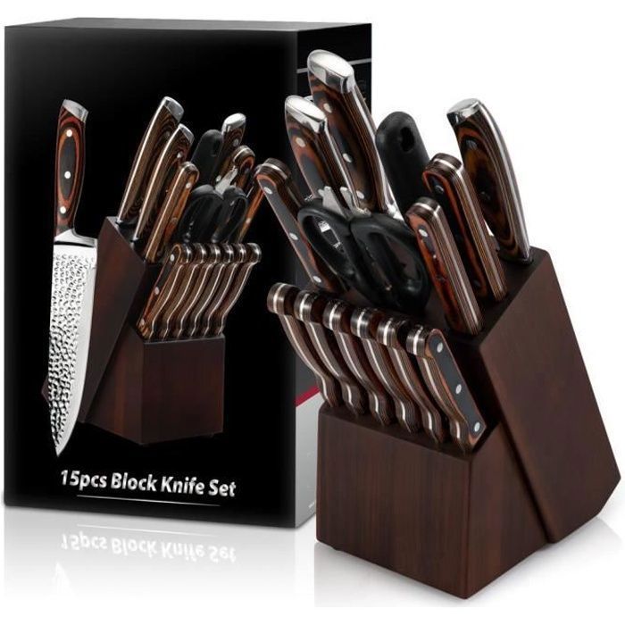 Set De Couteaux De Cuisine 14 Pièces Mogaguo - Lames Acier Inoxydable, Poignées Arc-en-Ciel, Lavable Lave-Vaisselle