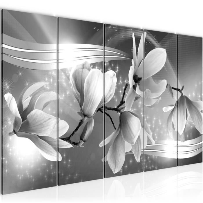 Tableau Mural XXL Fleurs Magnolia Runa Art - 5 Panneaux 200x80cm Rose Beige - Décoration Murale Moderne