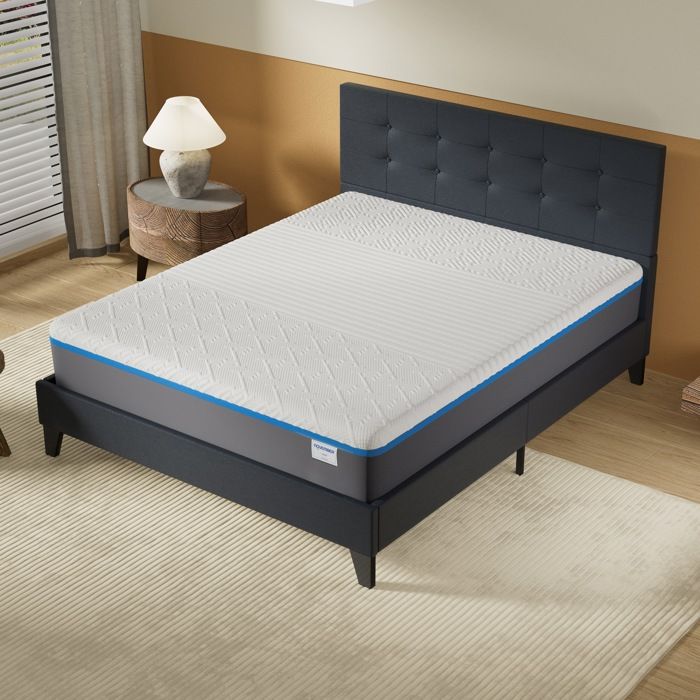 Ensemble Matelas Sirius 160x200cm + Lit Capitonné - Latex Naturel 16cm, Sommier Lattes - Marque Française November
