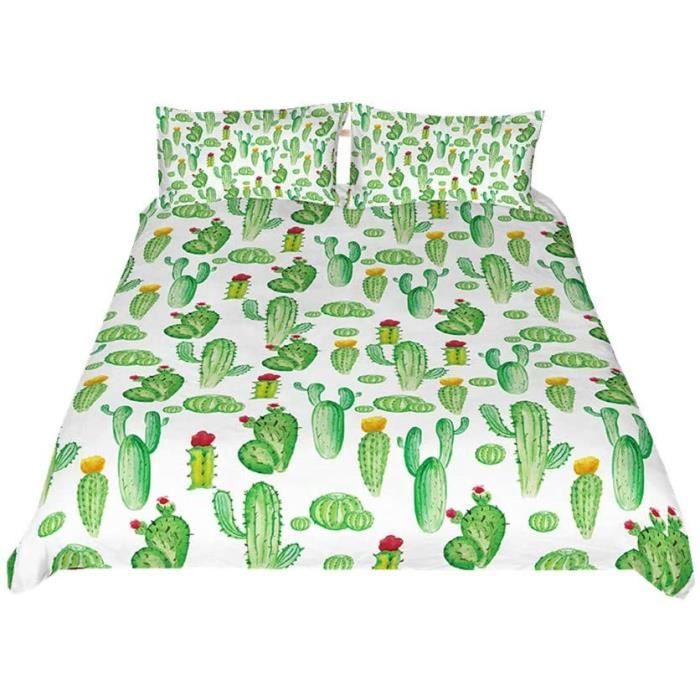 Bevvsovs/® Housse De Couette Cactus Vert Mignon Abstrait 200 X 200 Cm 3D Housse De Couette Et Taie Literie 3 Pi/èces Lit Enfants Gar/çons Filles Ados Hommes Chambre D/écoration Cadeaux Ensemble De Housse