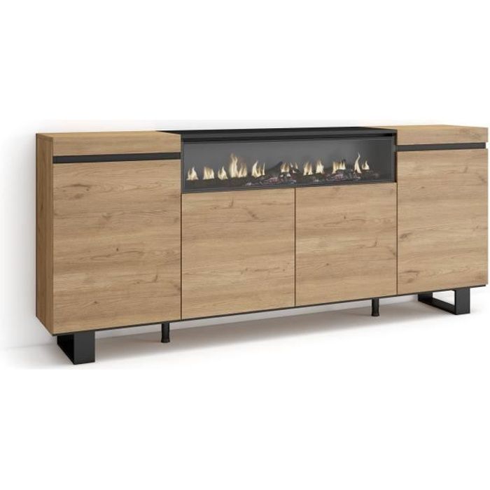 Buffet Bahut Enfilade Meuble de Séjour 200x35x87cm 1feu électrique couleur Chêne et noir RF2283 Buffet Bahut Enfilade Meuble de Séjour 200x35x87cm 1feu électrique couleur Chêne et noir RF2283