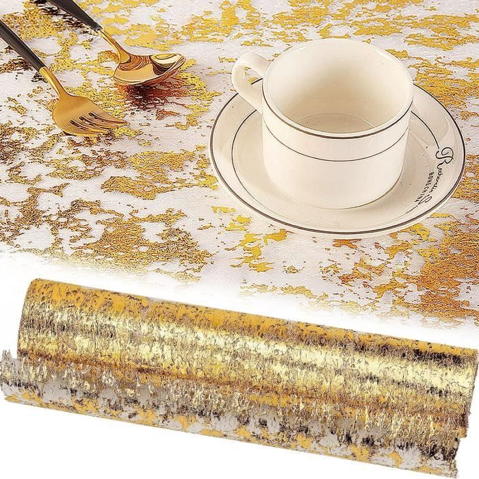 Chemin de Table Filet avec Feuille d'or 28cmx15m, Ruban de Table Métallisé,  Décoration pour Fête