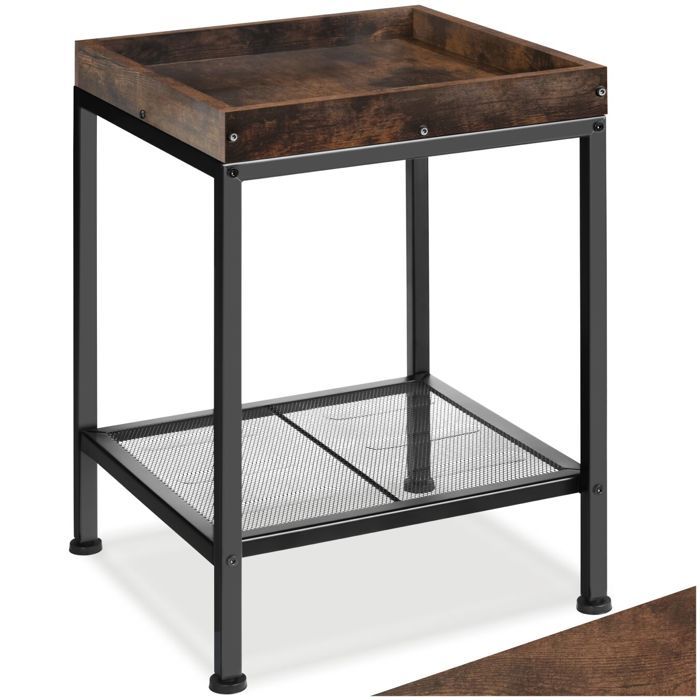 Table basse - TECTAKE - Table dappoint ROCHESTER au style industriel en bois MDF et acier 415 x 41 x 56 cm - Bois foncé