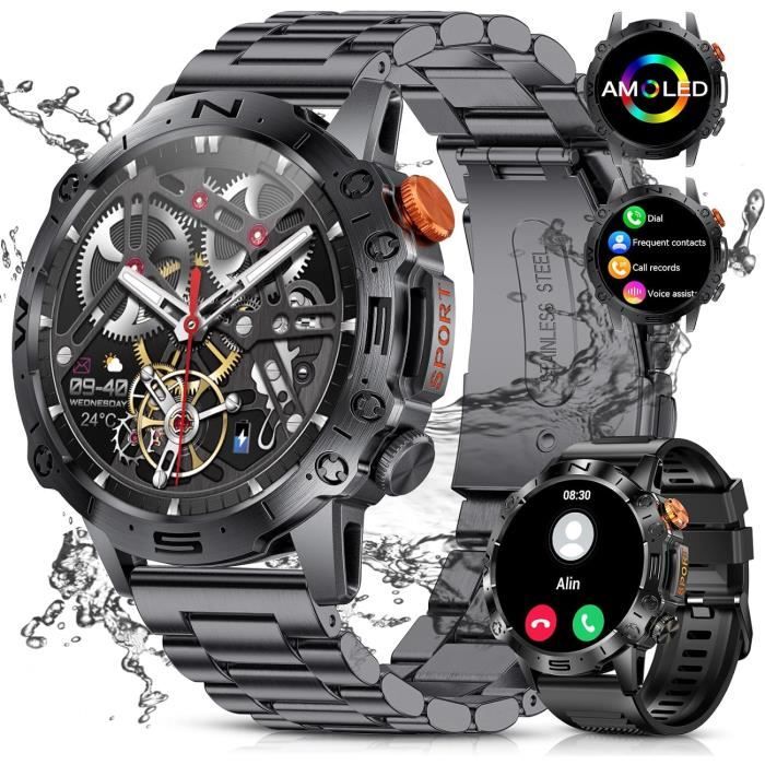 Montre Connectée Homme Avec Appels Bluetooth, 1,43 Hd Amoled Écran Militaire Smartwatch Avec