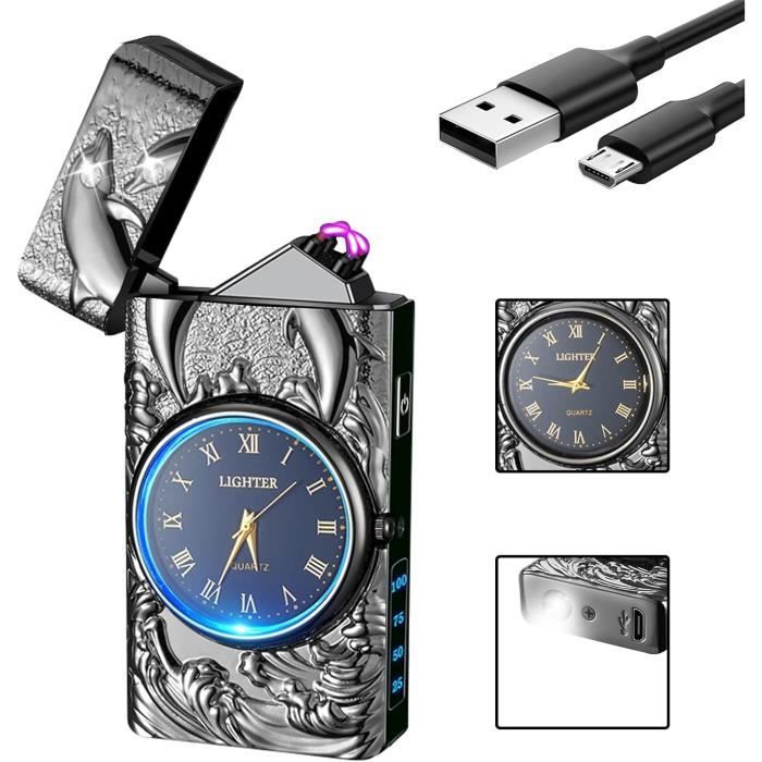 SKRFIRE Briquet Dragon Plasma Arc Électrique USB - Briquet Métal Multifonction Coupe-Vent Avec LED (Noir)