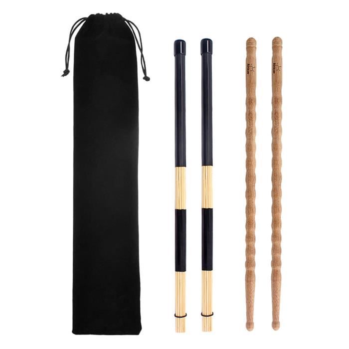 Lot De 2 Baguettes De Batterie En Bambou Noir - 40 X 1,5 Cm, Pour Percussion, Légères Et Résistantes