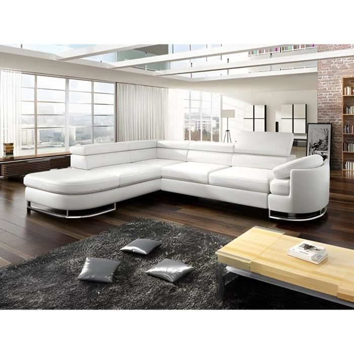 Canapé d'angle Blanc Simili Moderne Confort