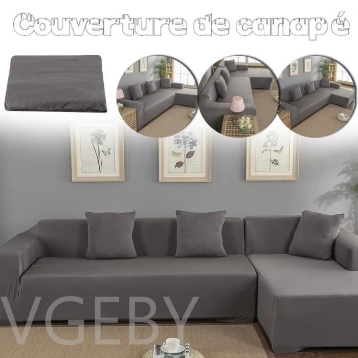 Housse de canapé de protection 3 +2 places en L d'angle en polyester pour  meubles de maison douce luxueuse - noir - Cdiscount Maison