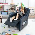 COSTWAY Fauteuil Relax Salon pour Enfant en Cuir Pu avec Dossier Réglable et Repose-Pieds Charge Max 50kg pour Salon Chambre, Bleu-1
