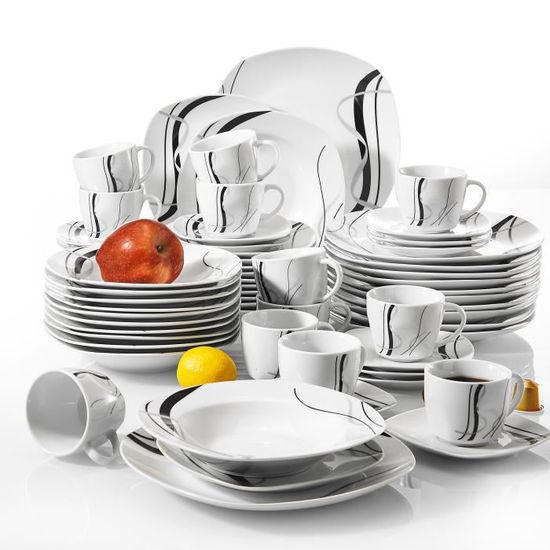 Service De Table En Porcelaine Blanche 36 Pièces Pour 12 Personnes - Assiettes Plates, à Dessert Et Bols - Style Classique, Lavable Au Lave-vaisselle