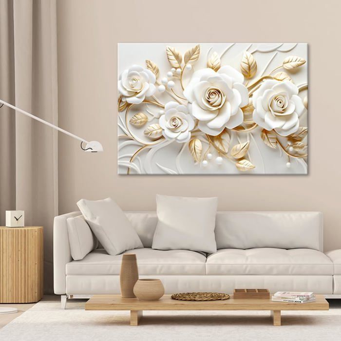 Tableau Décoratif Nature XXL 200x100 Cm - Impression Toile Fleurs Orchidées Pierre Sable - Vert Blanc