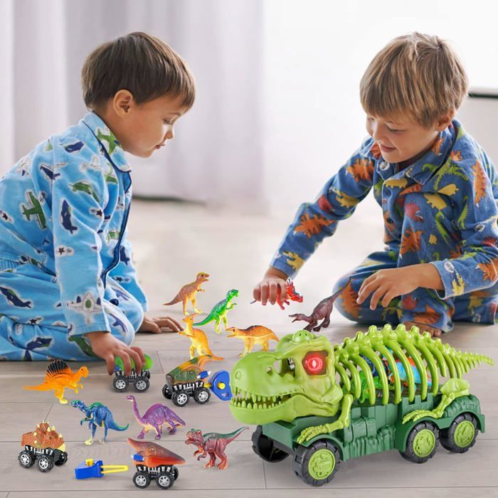 Camion Transporteur Dinosaure Jouet Avec Lumière Et Son - 12 Figurines Dino Pour Enfants 3-7 Ans