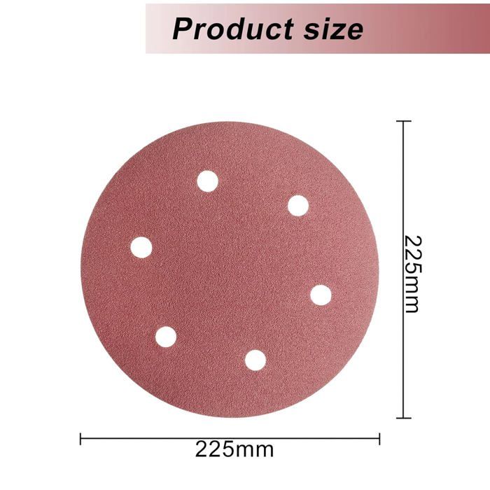 STEBRUAM 30Pcs Disque Poncage 225 mm, Disque Abrasif 225mm 6 Trous Ronds Papier Abrasif Grain 5 x P60/80/120/180/240/400 Disques Abrasifs pour Cloisons Sèches Ponceuse Girafe