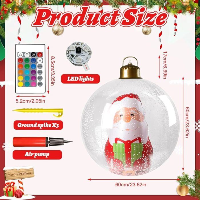 Boule De Noël Gonflable Géante 60 Cm - Déco Extérieur/Intérieur Pour Fêtes - PVC Imperméable - 5