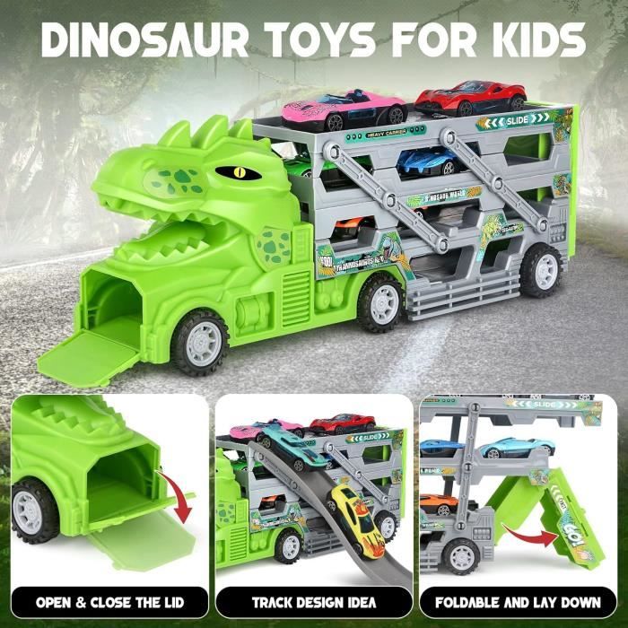 Camion Jouet Voiture Pour 2 3 4 5 Ans, Garage Rampe Dinosaure Jouet Garcons Avec 8 Petite Voitures 1 Accessoires De Carte Rou Amz