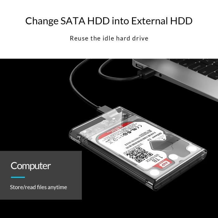 ORICO Boîtier externe pour Disque dur 2,5, USB 3.0, SATA III 6Gb/s, pour  HDD et SSD de 2,5 pouces et 7 / 9,5 mm