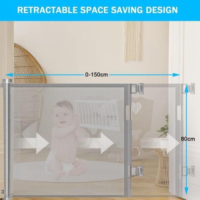 Dioxide Barrière de Sécurité Rétractable pour Bébé, 0-150 cm Barriere  Retractable Enfant, Barrière Sécurité Enfant Adaptée aux Escaliers,  Couloirs, Intérieur et Extérieur (Gris) : : Bébé et Puériculture