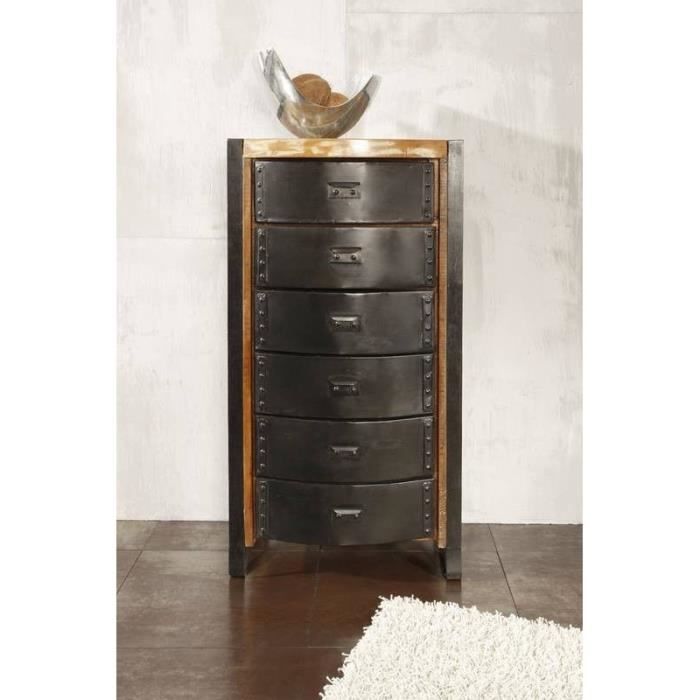 Commode 2 Tiroirs En Teak Massif – Style Industriel, Bois Récupéré – Marblechic