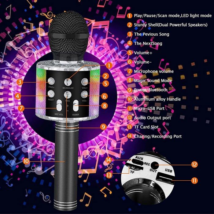 LiNKFOR Micro Karaoké sans Fil Bluetooth 4.2 Microphone sans Fil