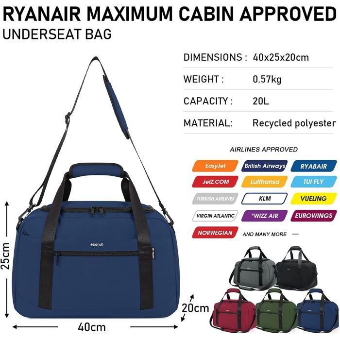 Sac de Voyage 40X20X25 Bagage Cabine Petit Sac Cabine Avion Valise Cabine  Ecologique Sac Bagage Portable