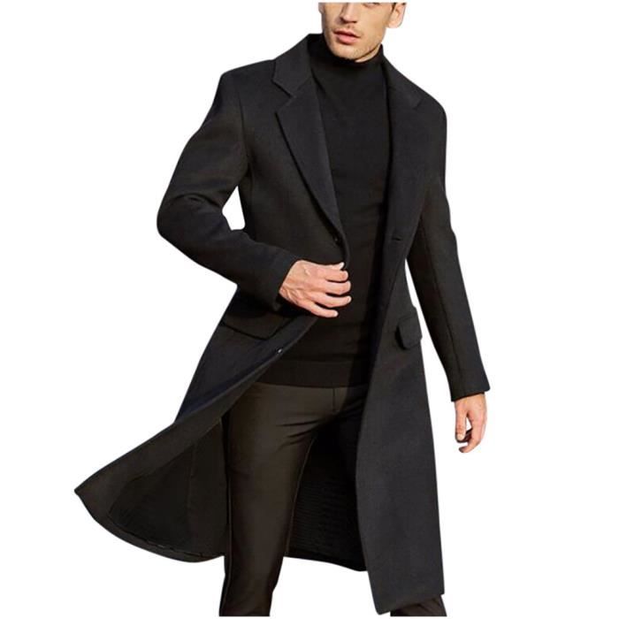 Manteau long de couleur unie de style britannique pour hommes Pardessus en  laine chaud à la mode Noir Noir - Cdiscount Prêt-à-Porter