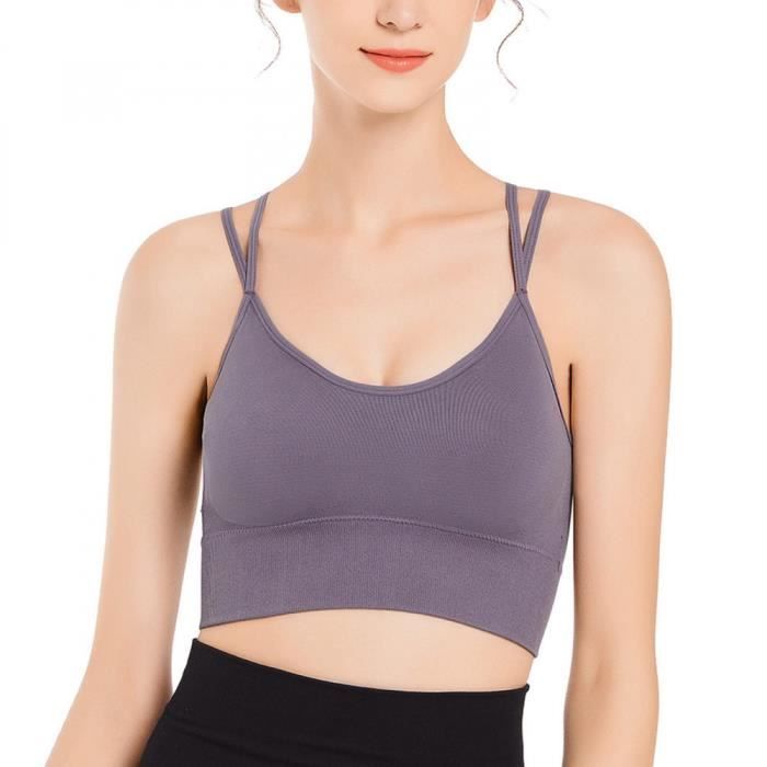 Brassiere De Sport Femme Femme Push Up Brassiere Dos Croise Maintien Eleve Sports Bra Fermeture Devant Ouverture et Fermeture sur Gris violet Cdiscount Sport