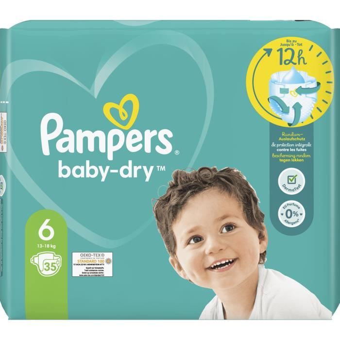 Couche Pampers Baby-Dry Taille 6 - 35 couches - Blanc - Moyen