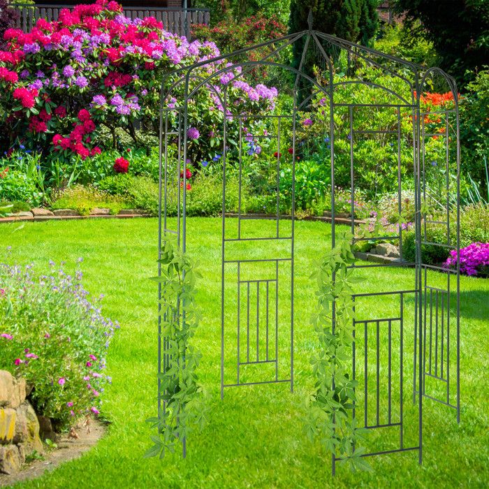 Arche De Rosiers Relaxdays Verte - Treillis Métal Avec Porte Pour Plantes Grimpantes 230 Cm