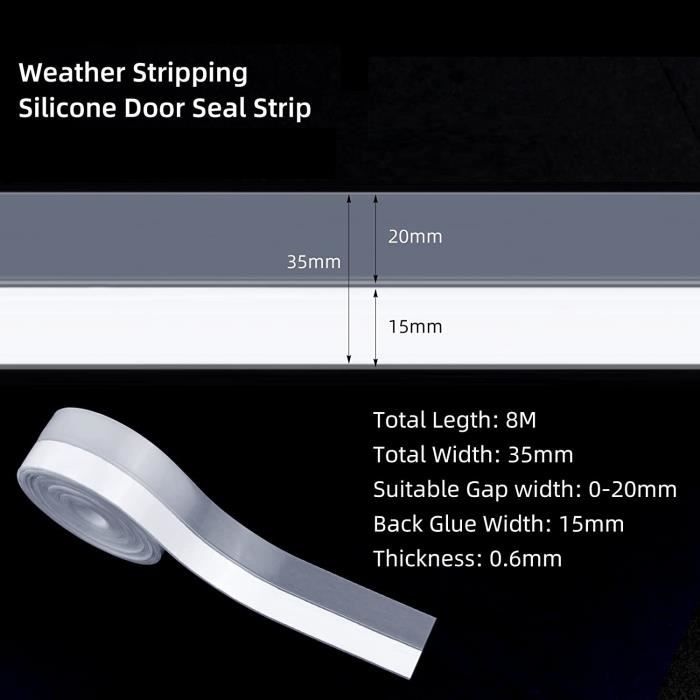 Bas De Porte Bande D'Étanchéité Fdit En Caoutchouc Silicone | 5m Auto- Adhésive | Pour Portes Et Fenêtres Bande Etancheite