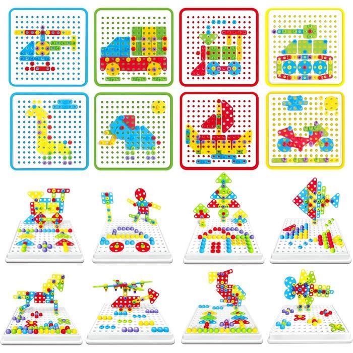 Wisplye Jouet Garcon 3 Ans Mosaique, Jeux de Société Puzzle 3D Construction  Enfant Perceuse Électronique Jeu