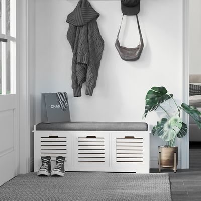 Banc à Chaussures En Bois 3 Niveaux HOMCOM - Avec Compartiment Caché, Étagères Aérées - Pour Entrée, Couloir (90x29x45 Cm)