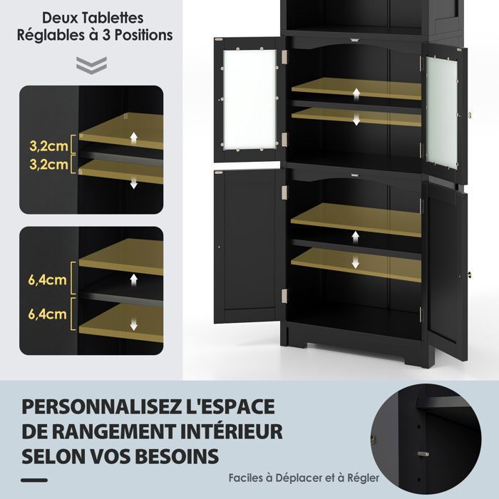 Meuble De Salle De Bain COSTWAY 4 Portes - Armoire Haute Avec étagères Réglables, Blanc 60x30x163 Cm Meuble Salle De Bain Rangement