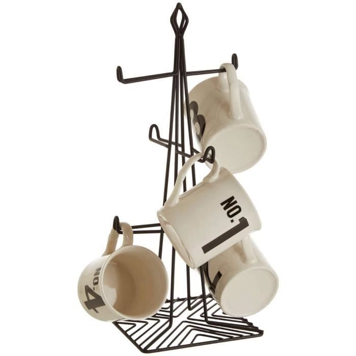 Porte-Tasses En Bambou Avec 6 Crochets - 34,5 X 15,2 Cm - Base Stable Pour Bureau Ou Cuisine